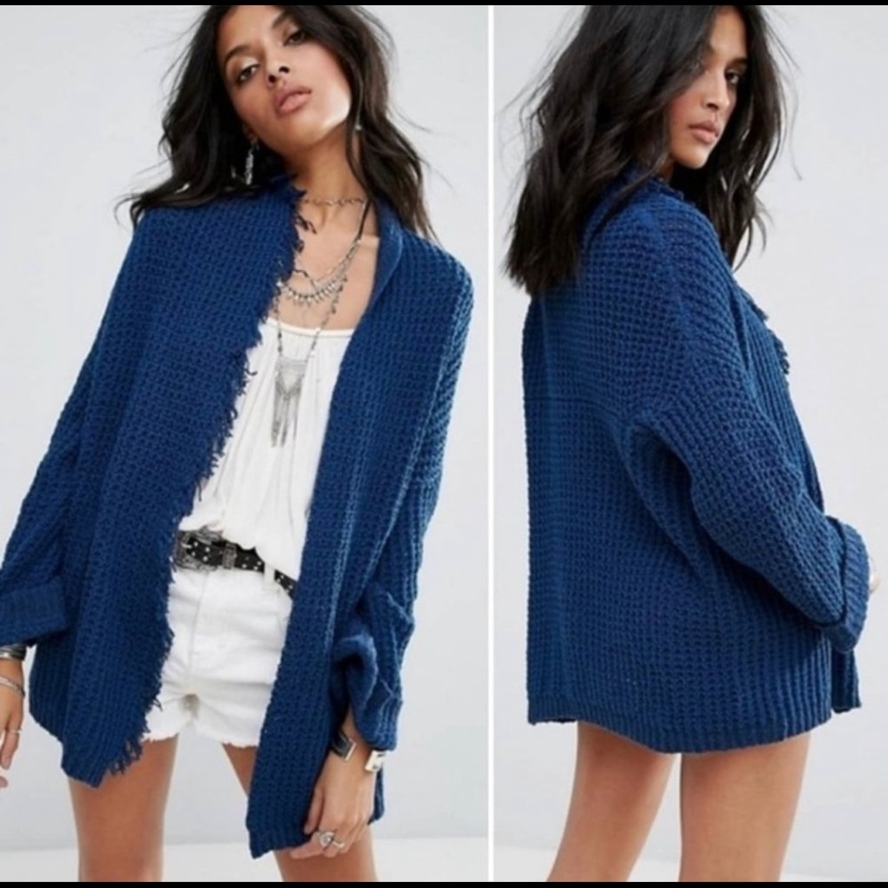 Free People I’ll be Around Cardigan Blue
